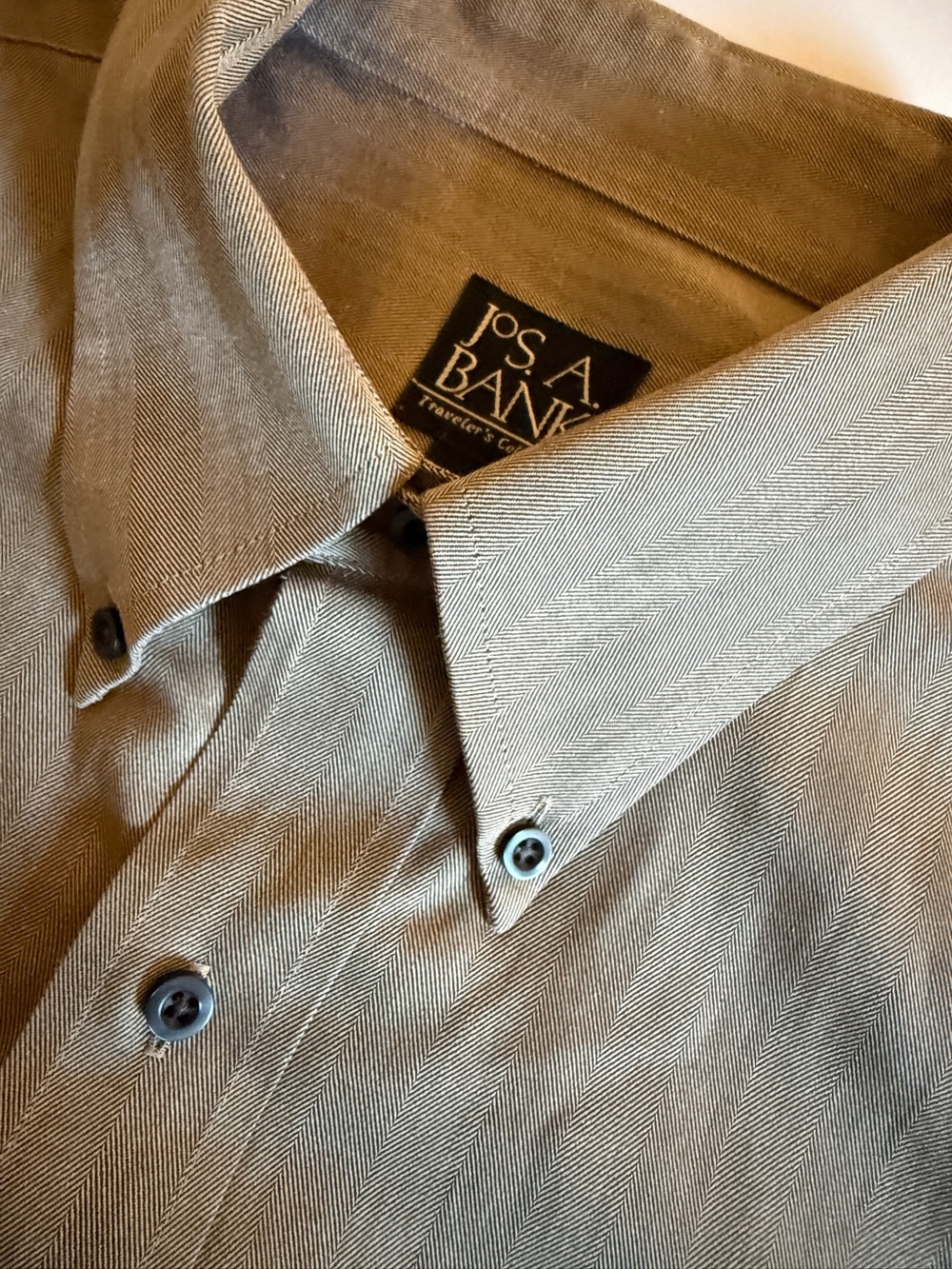 Jos. A. Bank Men’s Button-Down Dress Shirt – Size Large – Taupe Herringbone